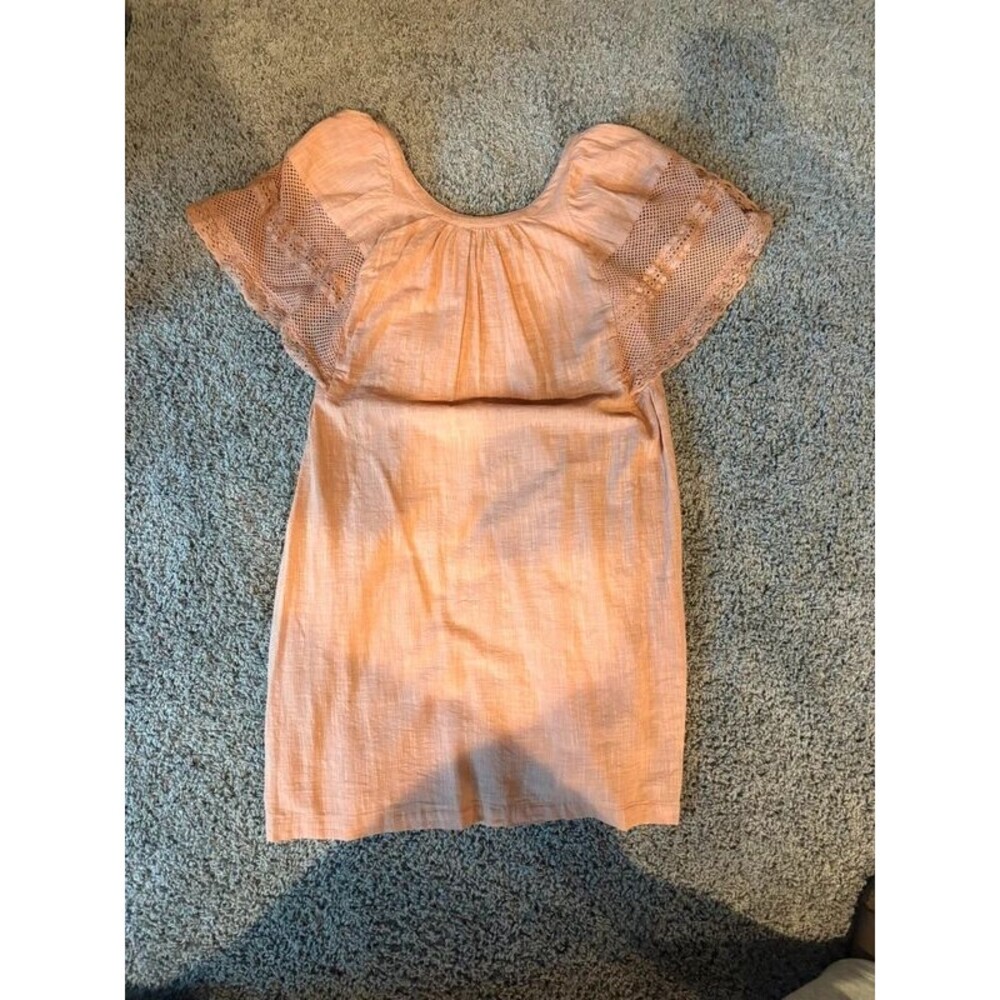Peach / Coral Short-Sleeve Mini Dress with Lace Detail